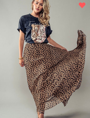 Leopard pleated skirt