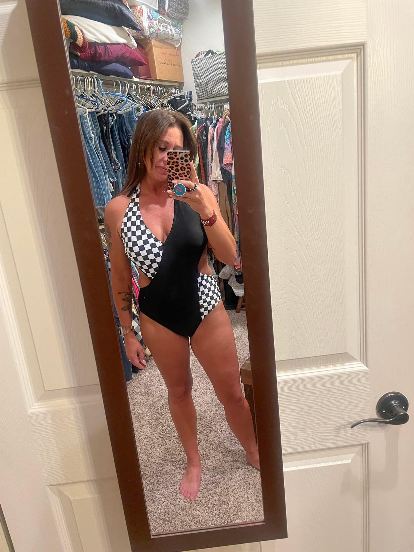 Checkerboard crisscross swimsuit