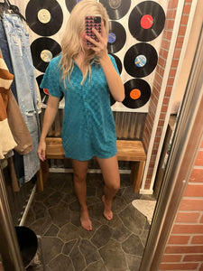 Turquoise Checkered Romper
