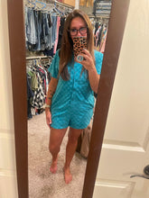 Load image into Gallery viewer, Turquoise Checkered Romper