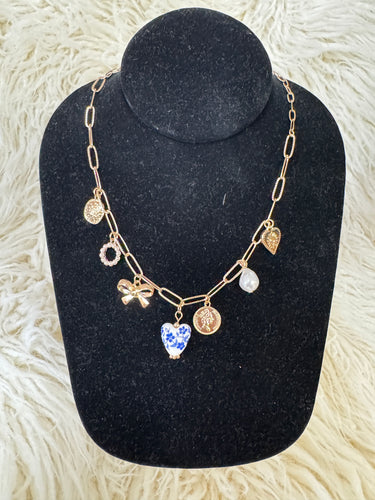 Blue porcelain heart charm necklace