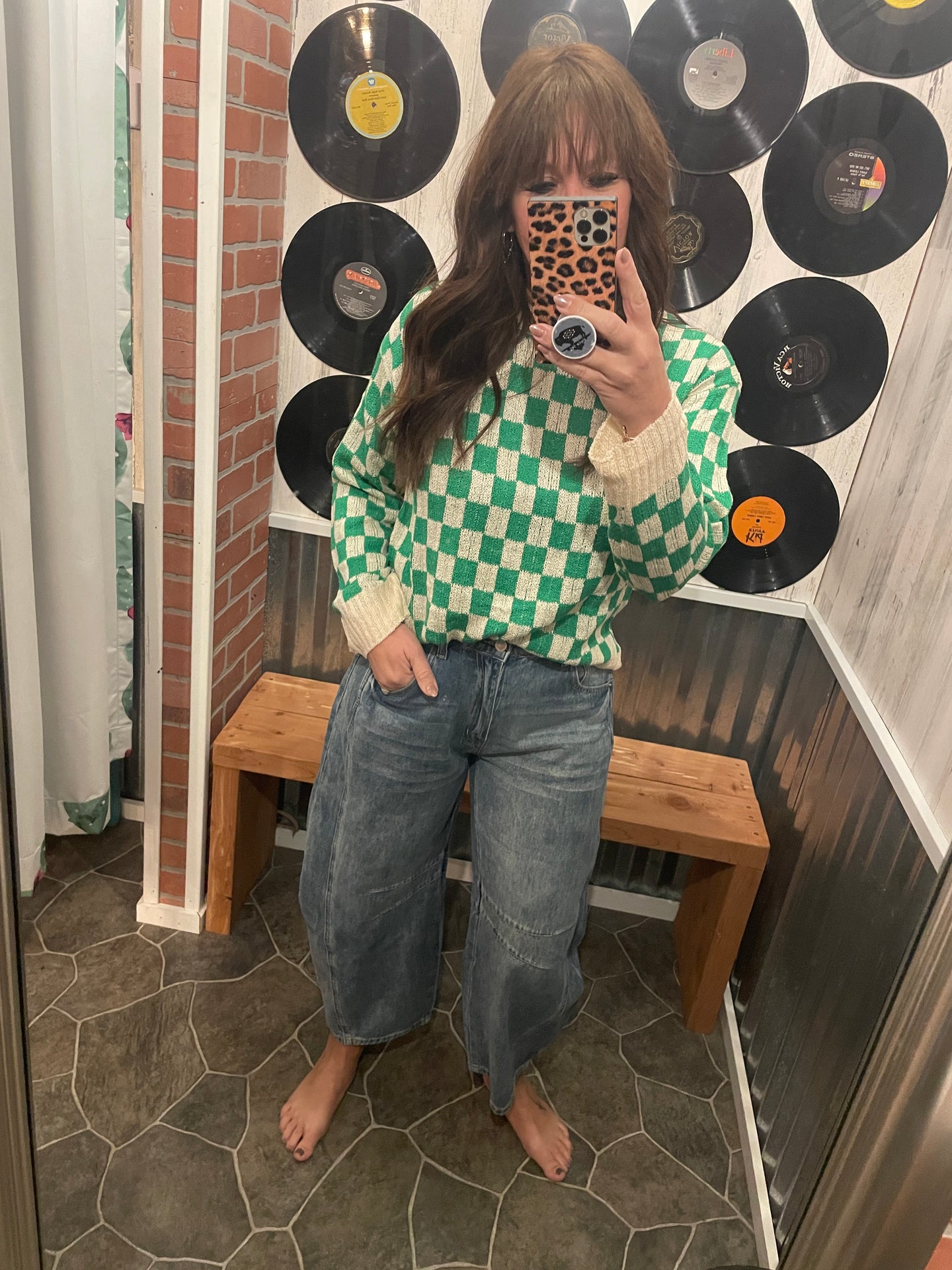 Green check sweater